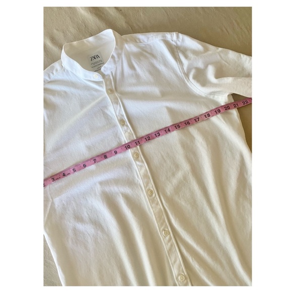 Zara Men's Cotton Slim Fit Collarless Short Sleeve Button Down - Picture 8 of 9